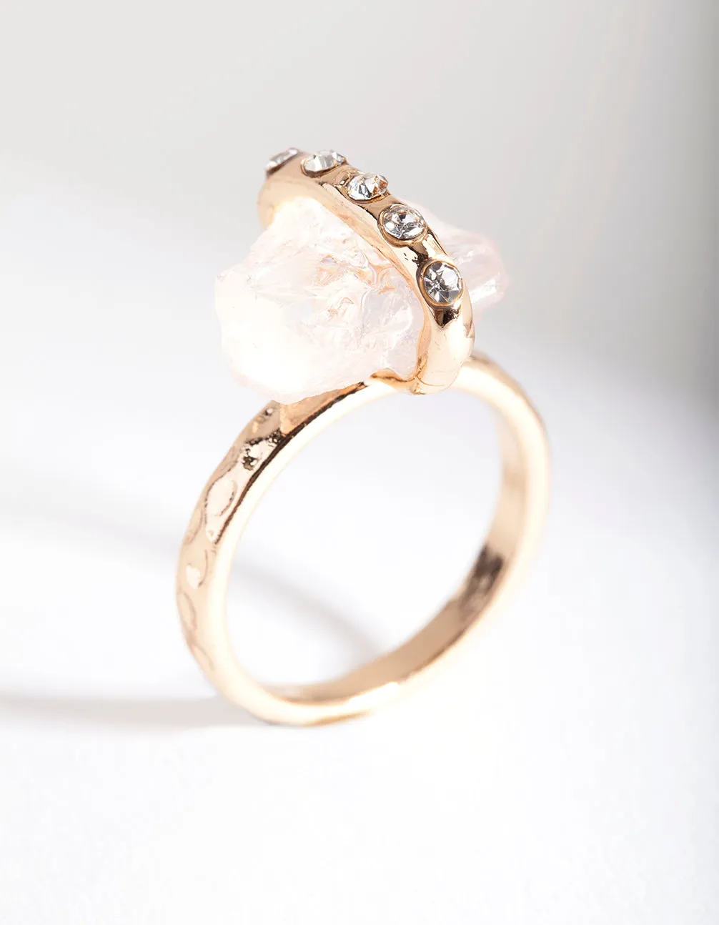 Gold Raw Stone With Diamante Strap Ring