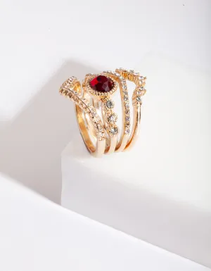 Gold Ruby Wave Ring Stack