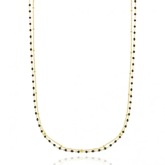 Gregio Simply Me/Tiny Shiny Double Chain Necklace w/ Black Enamel Beads- Gold