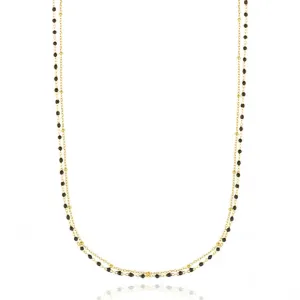 Gregio Simply Me/Tiny Shiny Double Chain Necklace w/ Black Enamel Beads- Gold