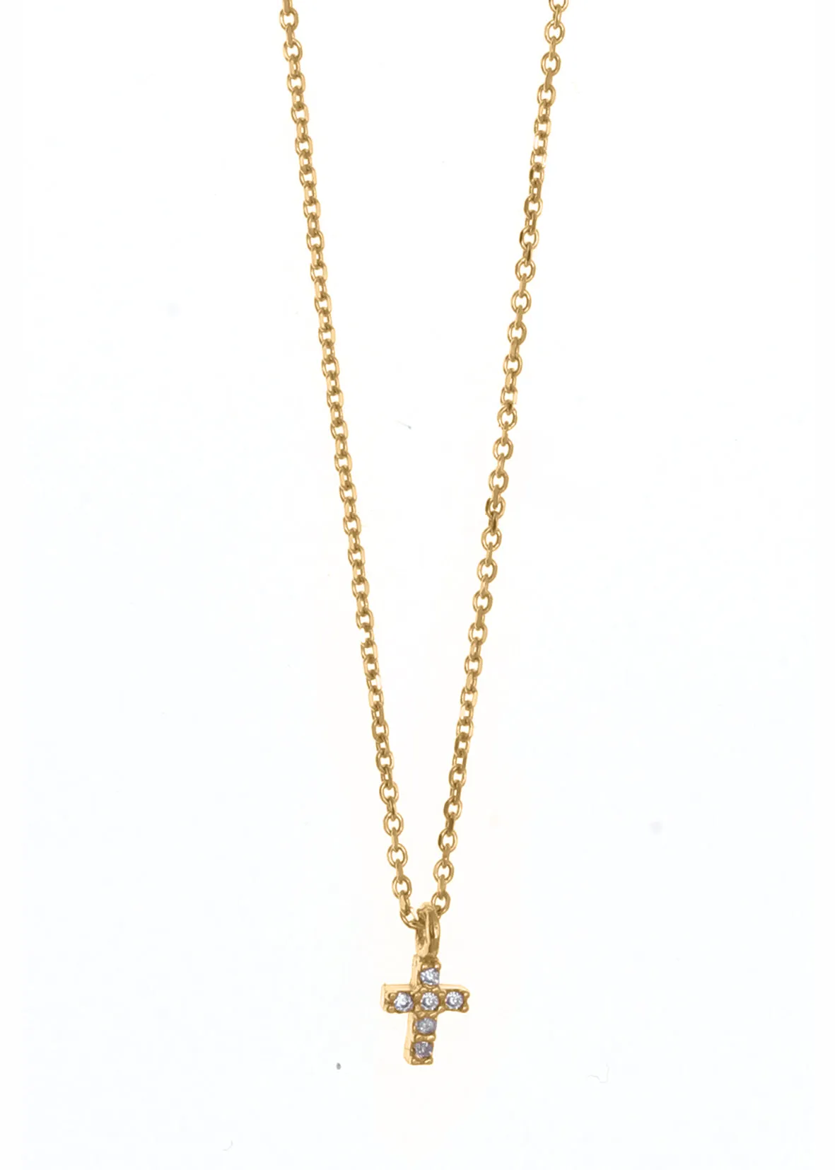 Gregio Tiny Shiny Mini Cz Cross Necklace- Gold