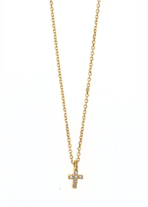 Gregio Tiny Shiny Mini Cz Cross Necklace- Gold