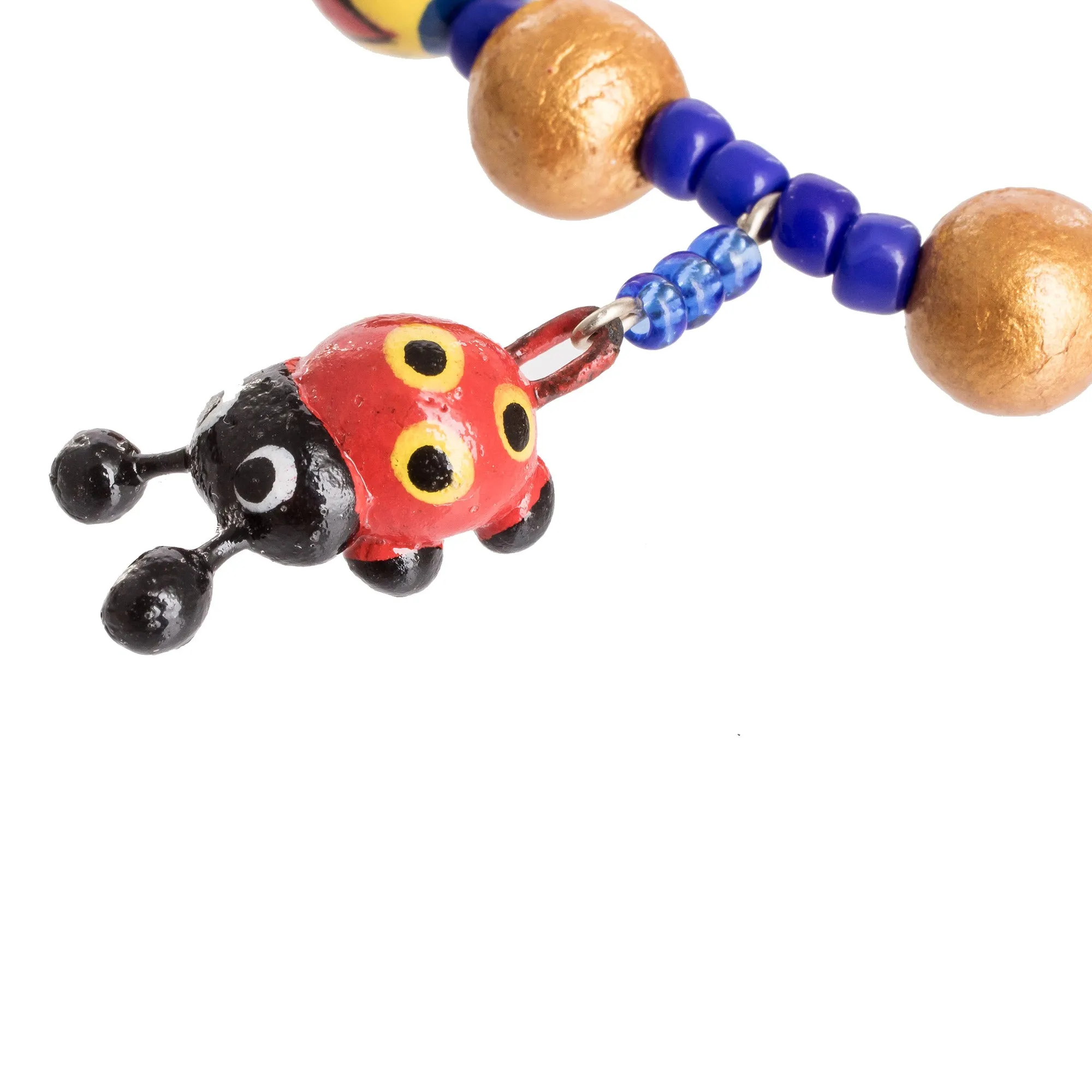 Handcrafted Ceramic Beaded Stretch Bracelet with Ladybugs - Cheerful Ladybugs | NOVICA