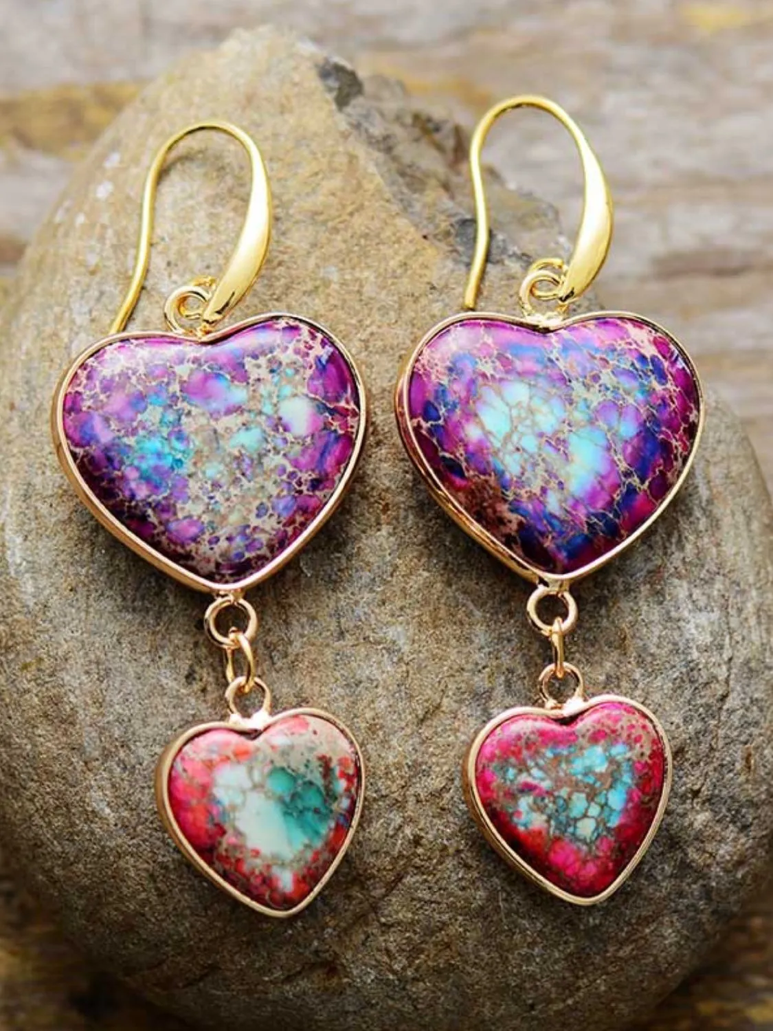 Heart Shape Imperial Jasper Dangle Earrings