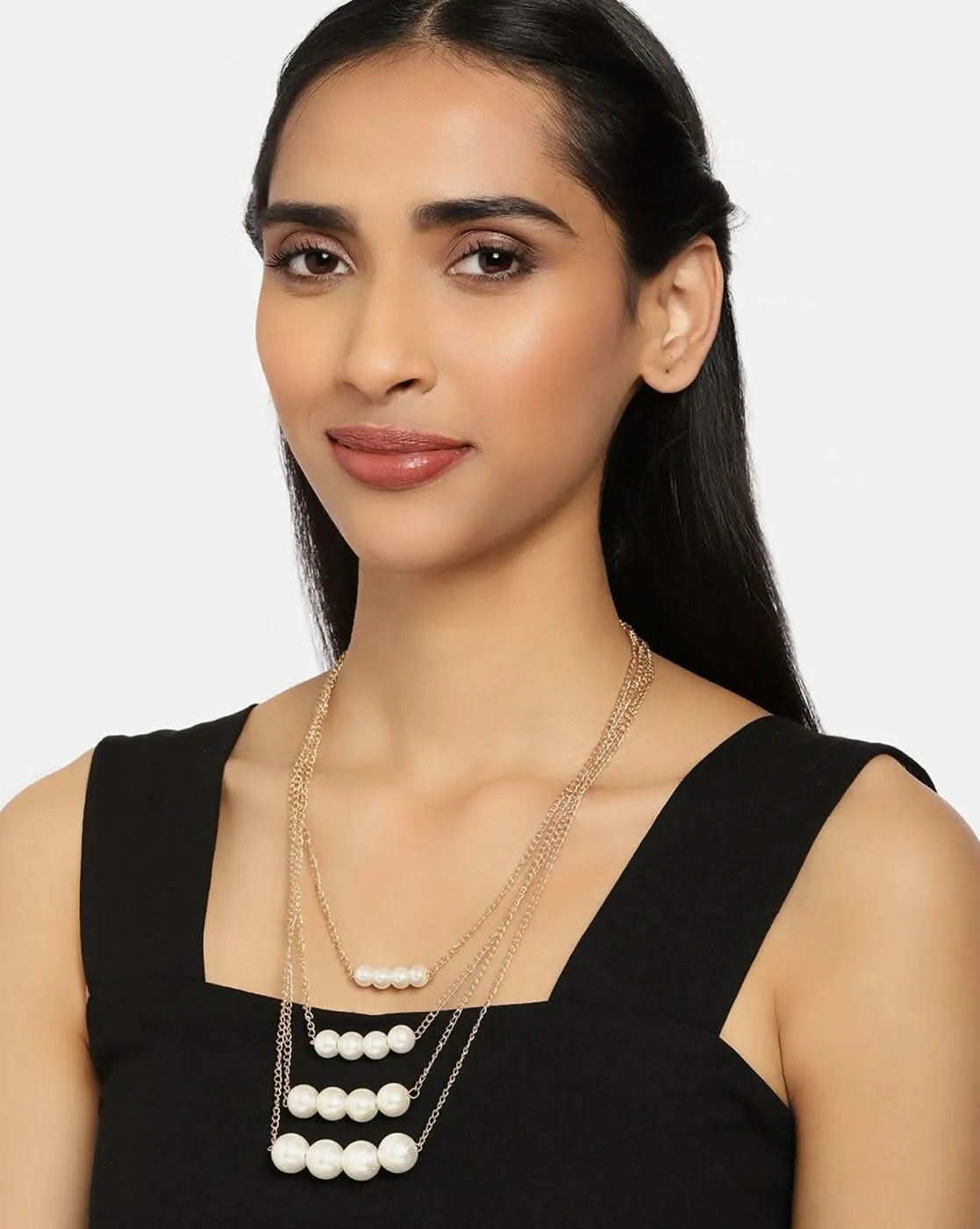 High & Crystal and Five Pearl Layer Necklace Classic & Contemporary Set of 2