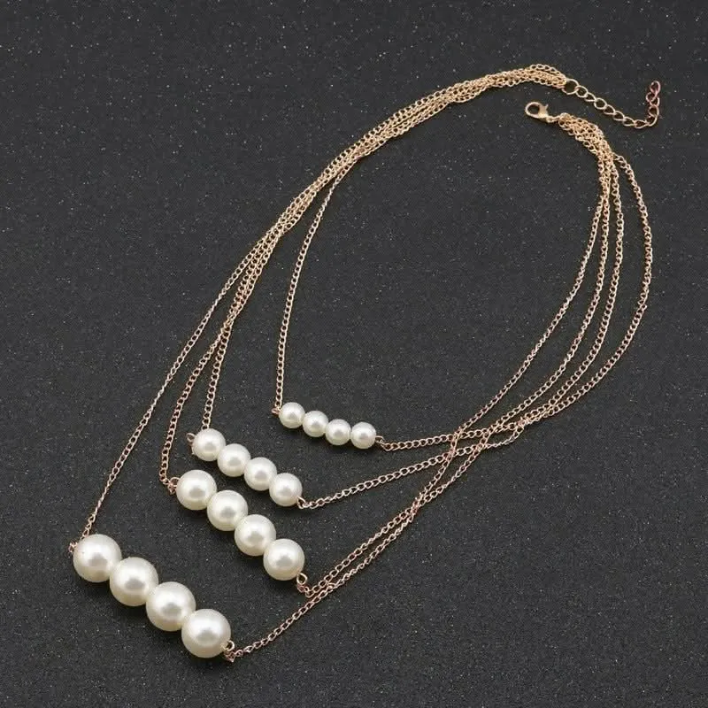 High & Crystal and Five Pearl Layer Necklace Classic & Contemporary Set of 2