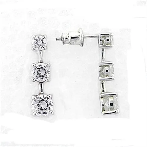 High-Polished 925 Sterling Silver Earrings with AAA Grade CZ in Clear for Women Clear Stone Color Style LOA379