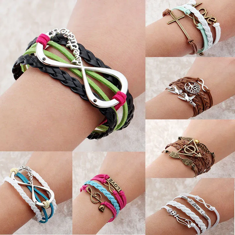 Hot men and women jewelry love owl charm bracelets anchor leather bracelet best friend friendship bracelets & bangles