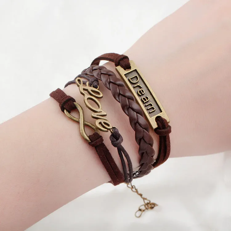 Hot men and women jewelry love owl charm bracelets anchor leather bracelet best friend friendship bracelets & bangles