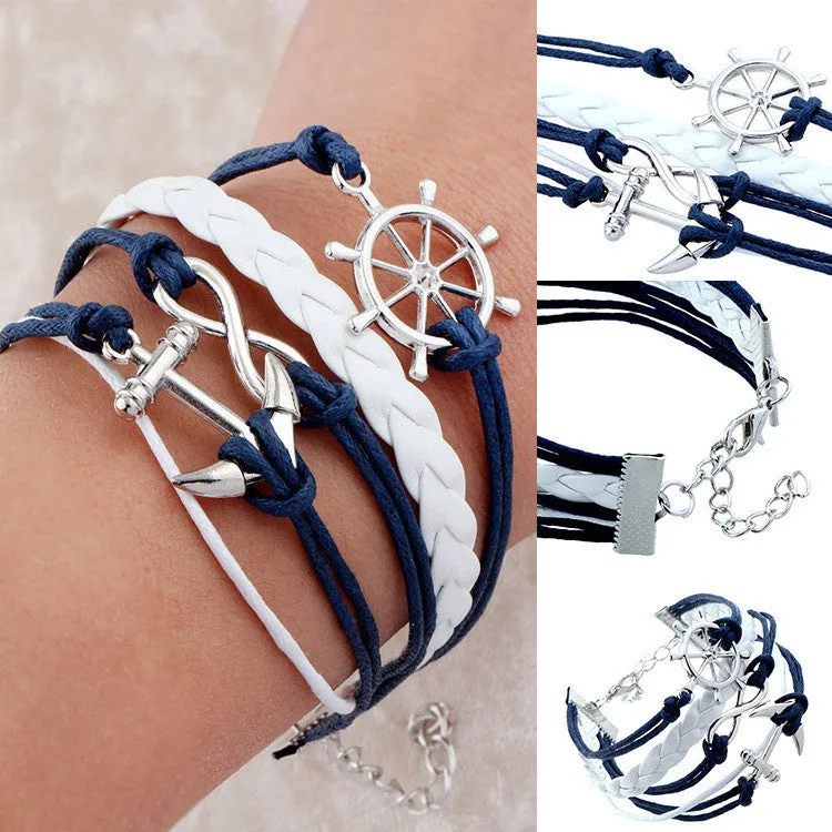 Hot men and women jewelry love owl charm bracelets anchor leather bracelet best friend friendship bracelets & bangles