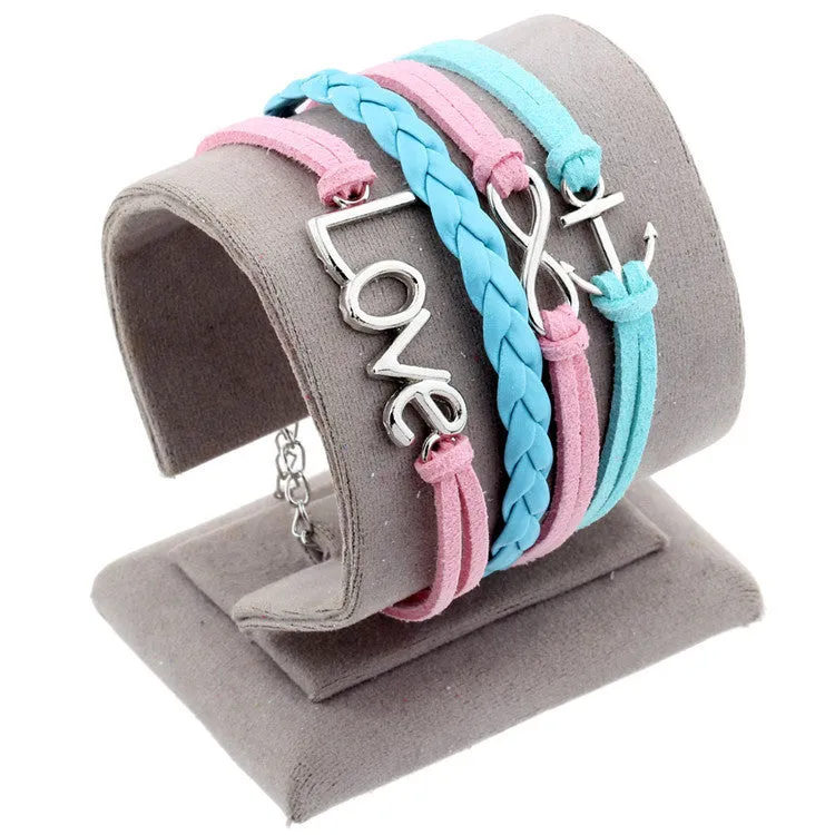 Hot men and women jewelry love owl charm bracelets anchor leather bracelet best friend friendship bracelets & bangles