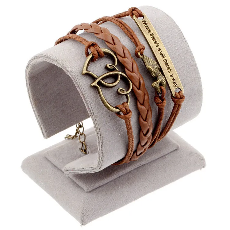 Hot men and women jewelry love owl charm bracelets anchor leather bracelet best friend friendship bracelets & bangles