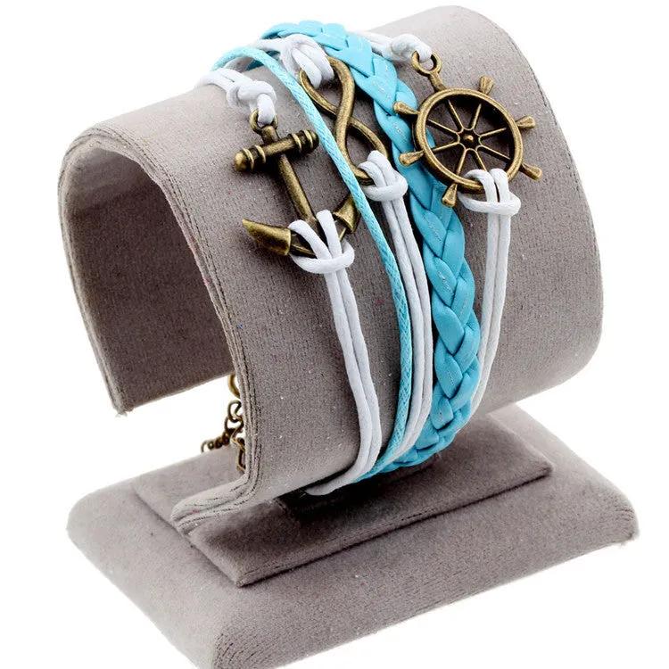 Hot men and women jewelry love owl charm bracelets anchor leather bracelet best friend friendship bracelets & bangles