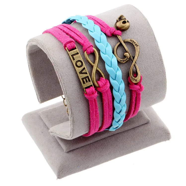 Hot men and women jewelry love owl charm bracelets anchor leather bracelet best friend friendship bracelets & bangles