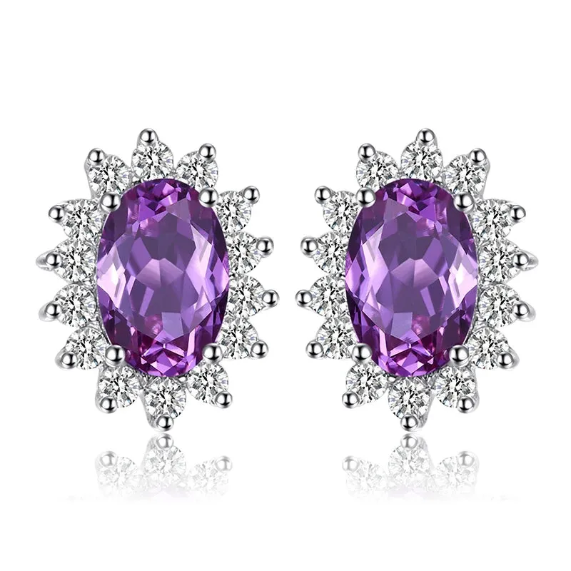 JewelryPalace Created Sapphire Ruby 925 Sterling Silver Stud Earrings Natural Amethyst Citrine Garnet Peridot Topaz Gemstone