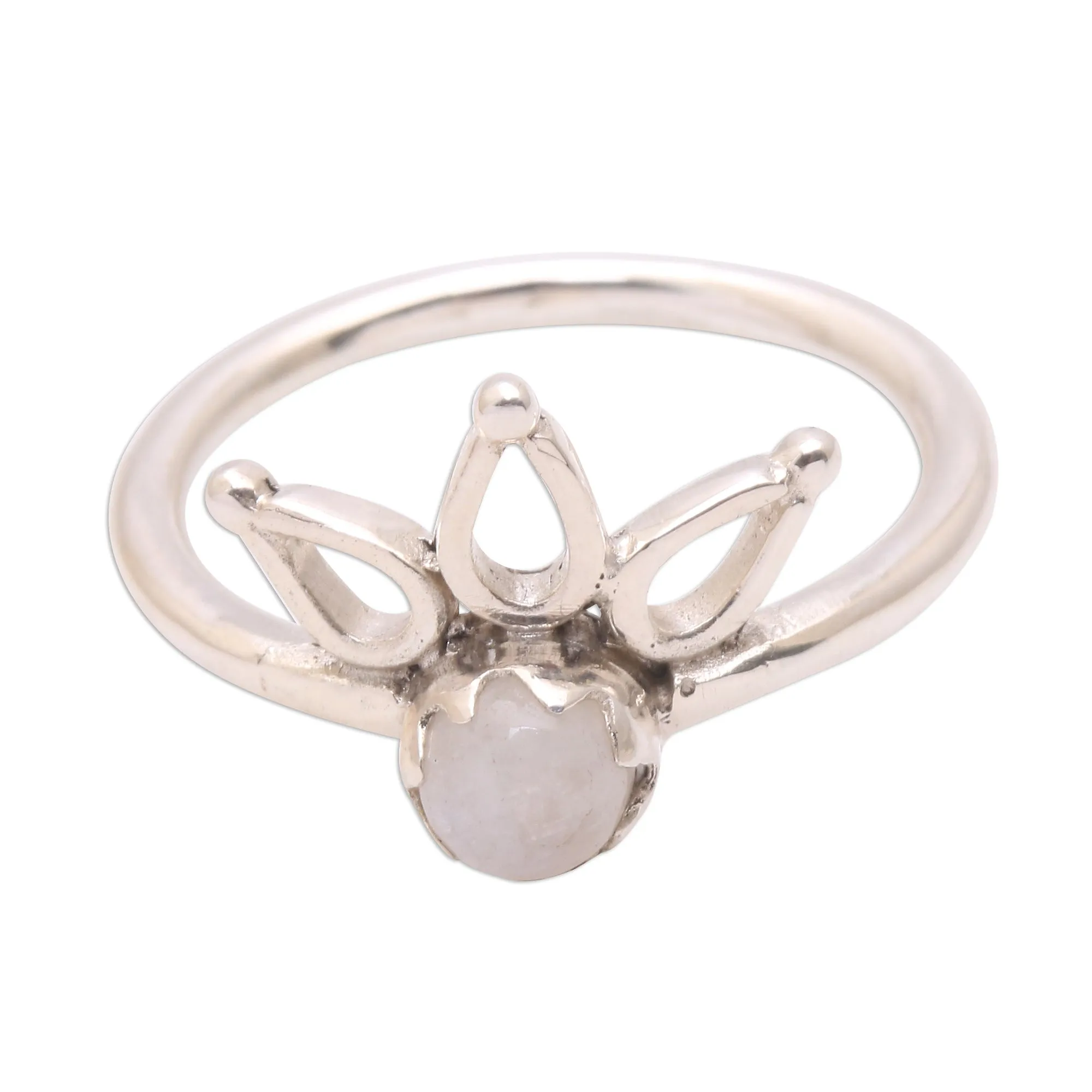 Lotus Crown Crown Motif Moonstone Cocktail Ring from Bali