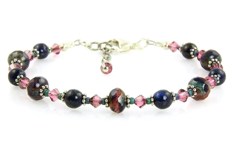 Mauve Blue Gemstone Beaded Bracelet