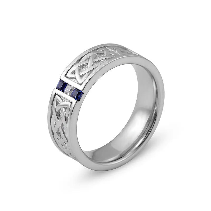 Men's 10K White Gold Sapphire Wedding Band