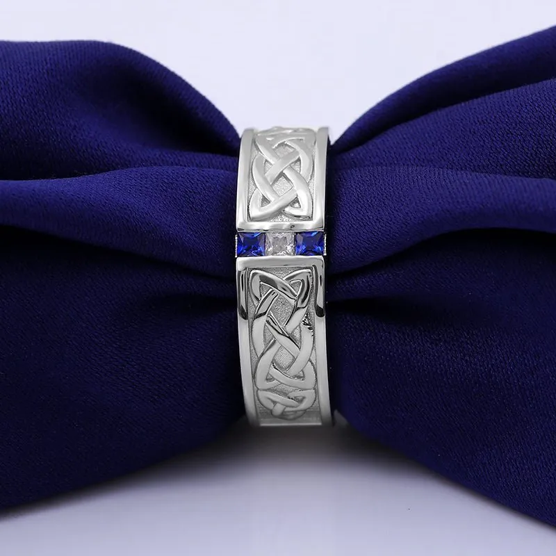 Men's 10K White Gold Sapphire Wedding Band