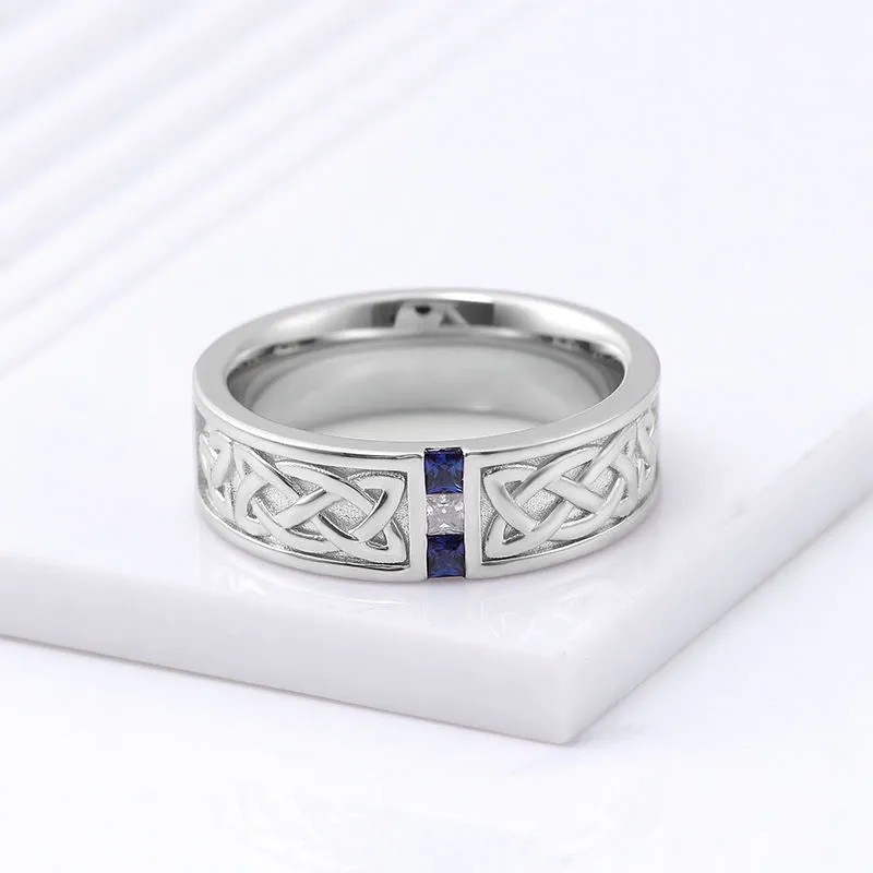 Men's 10K White Gold Sapphire Wedding Band