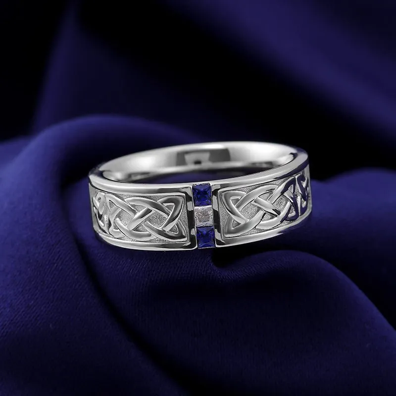 Men's 10K White Gold Sapphire Wedding Band