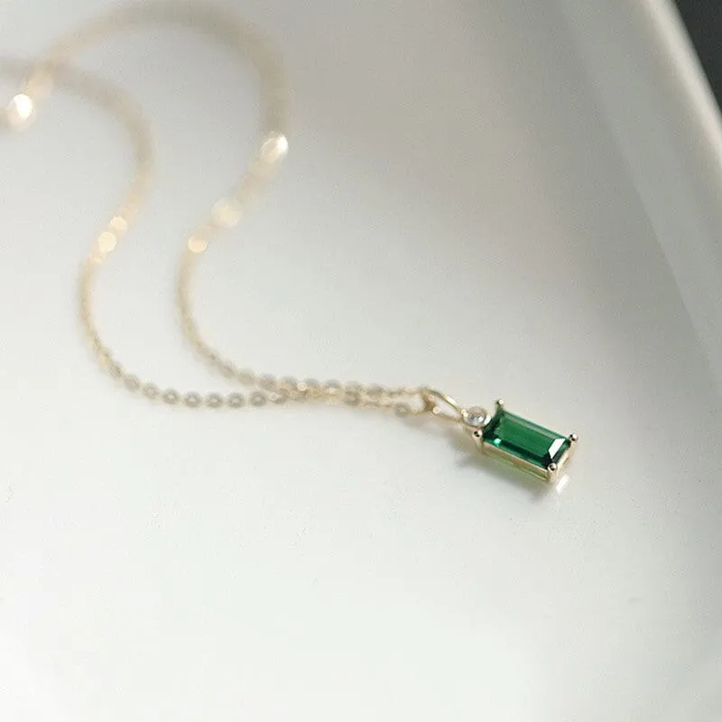 Mini Rectangle Emerald Green Necklace