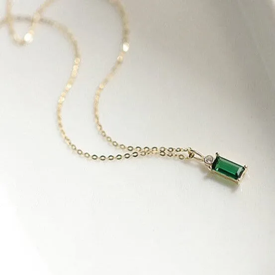 Mini Rectangle Emerald Green Necklace