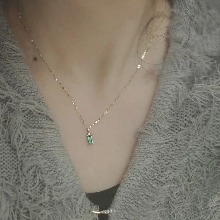 Mini Rectangle Emerald Green Necklace