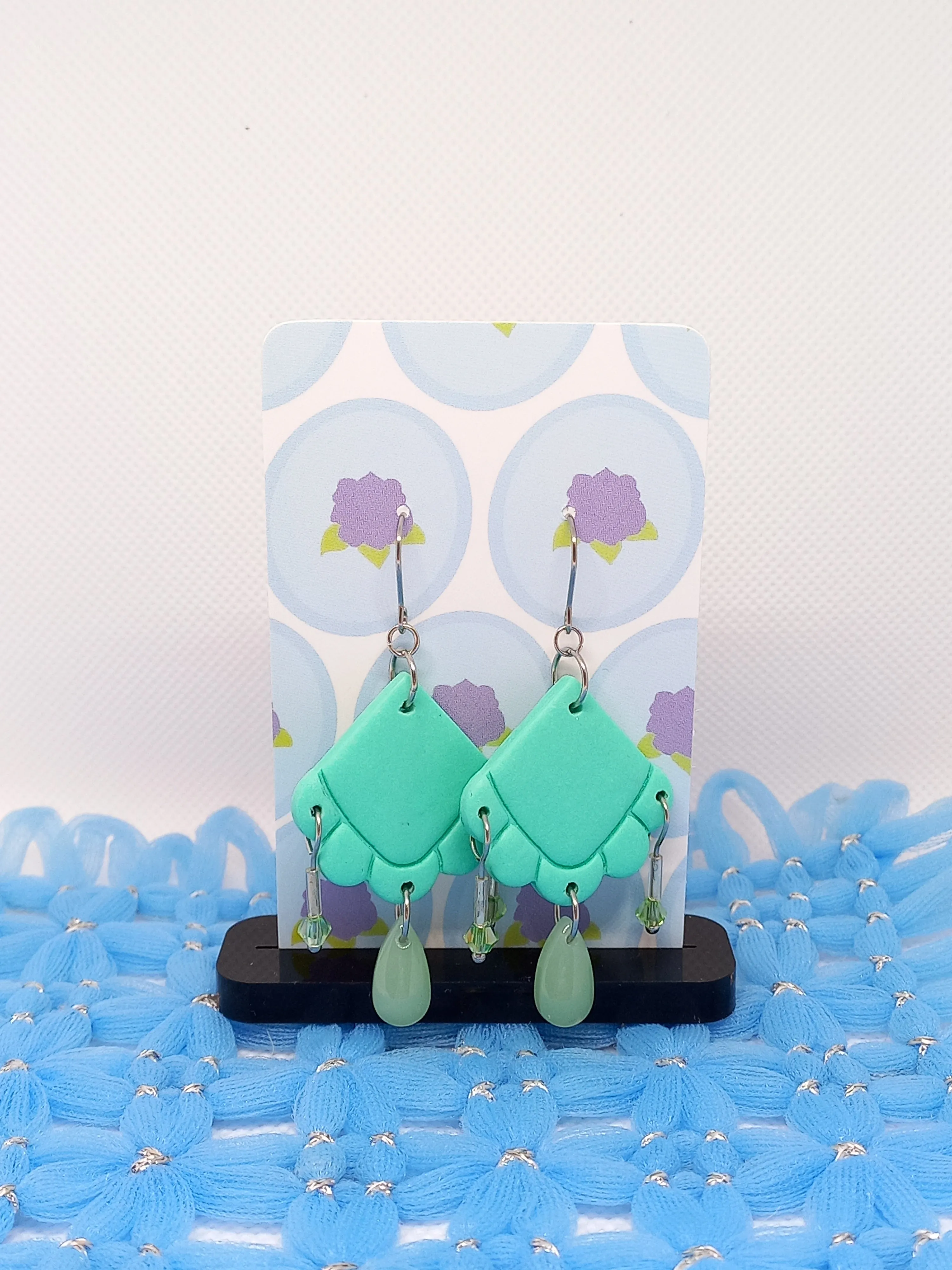 Mint Green Embossed Teardrop Earrings | Embossed Collection