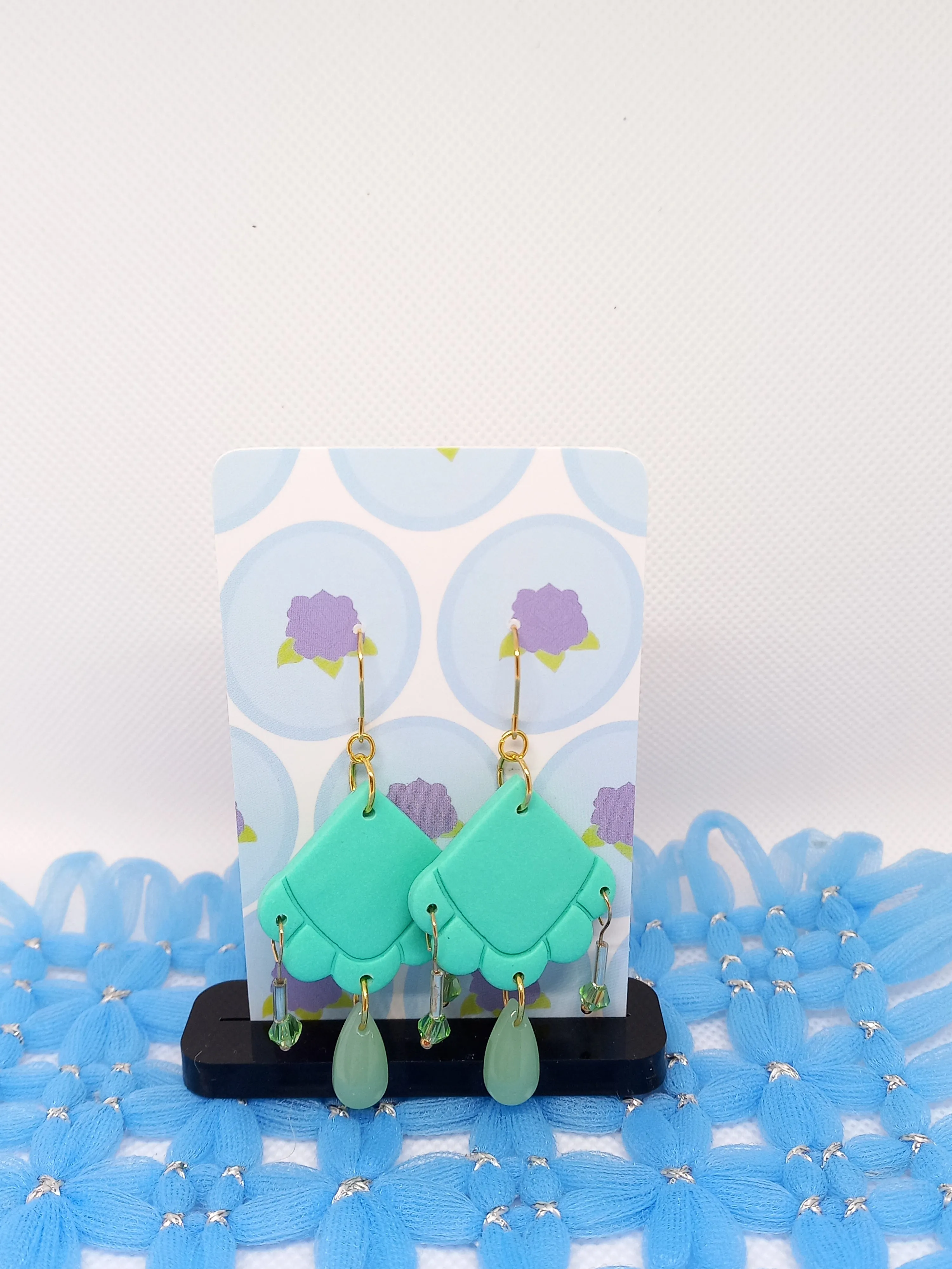 Mint Green Embossed Teardrop Earrings | Embossed Collection