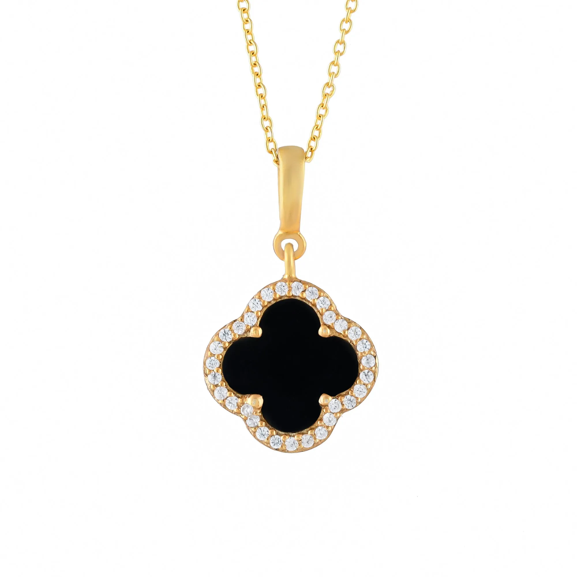 Natural Black Onyx Silver Clover Necklace - From Purl