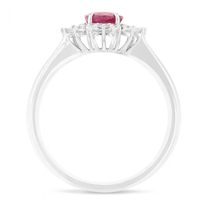 Natural Ruby & 0.51ct Diamond Cluster Ring in 18ct White Gold