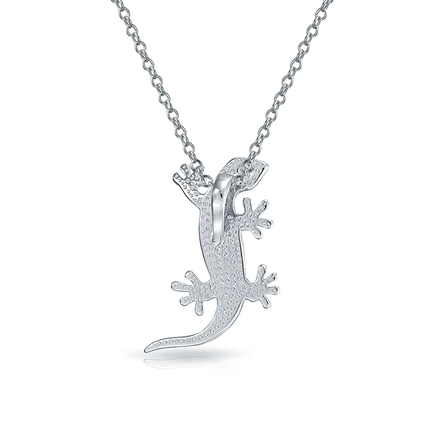 Nautical Tropical Green Opal Gecko Lizard Pendant Necklace in Sterling Silver