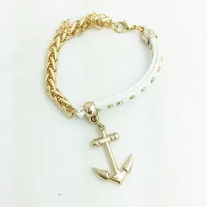 New Fashion 18K gold filled leather rope chain anchor charm bracelets Valentine's Day gift for women