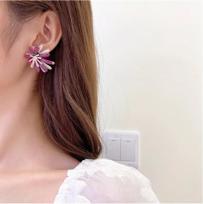 New style earrings full zirconium inlaid exquisite firework style earrings exaggerated personality firework earrings LY111