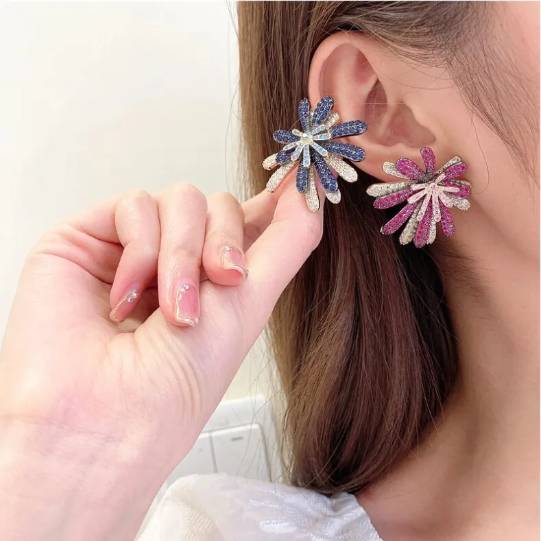 New style earrings full zirconium inlaid exquisite firework style earrings exaggerated personality firework earrings LY111