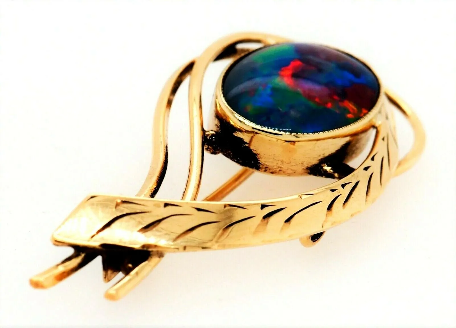 Opal Triplet 9ct Yellow Gold Brooch with Blue & Red Flashes