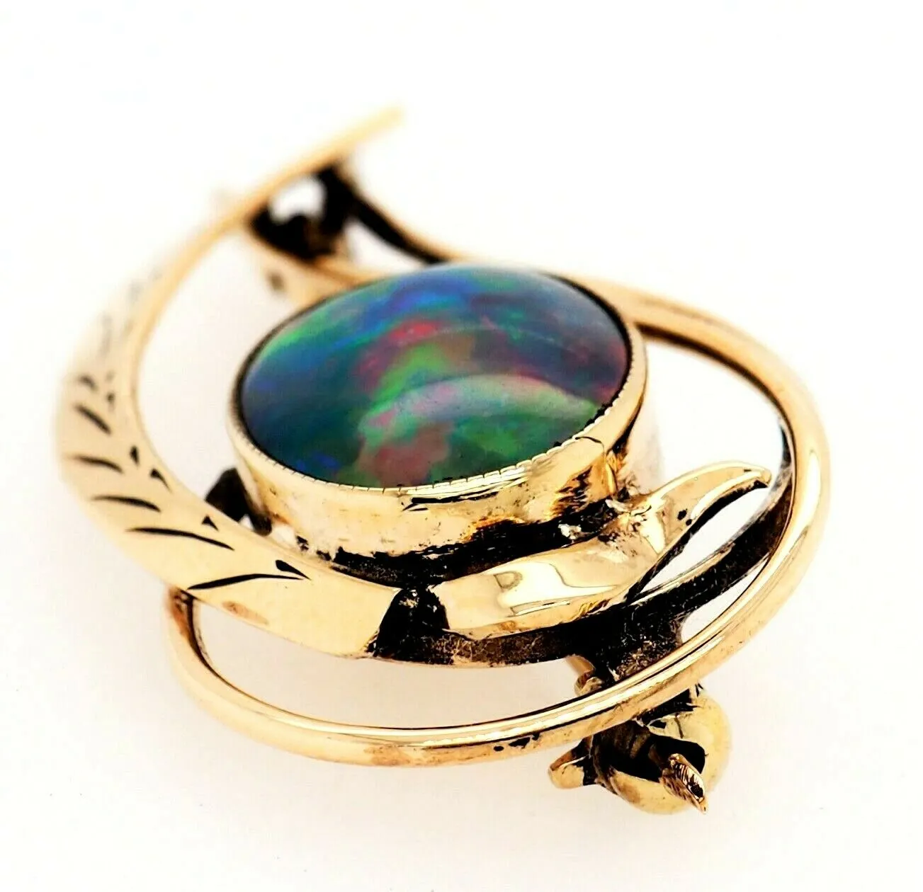 Opal Triplet 9ct Yellow Gold Brooch with Blue & Red Flashes