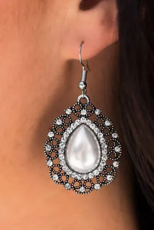 Open Door Jewelry - Always Wear Your Crown - White Earring - Paparazzi Accessories