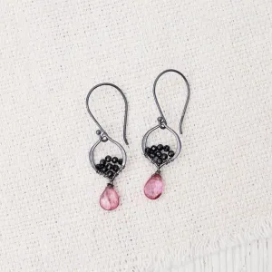 Oxidized Silver Arabesque Earrings in Garnet