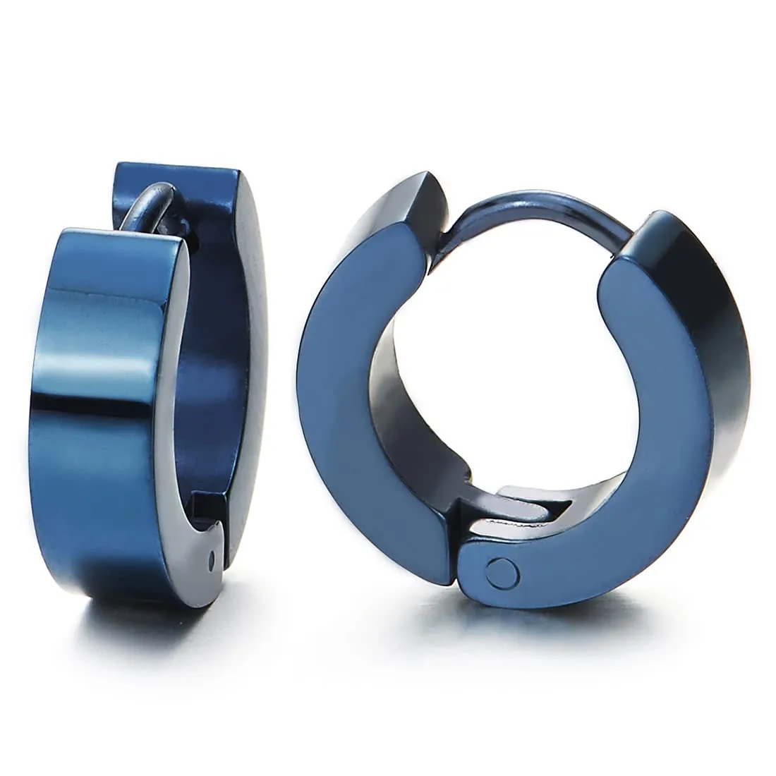 Pair of Dark Blue Huggie Hinged Hoop Earrings Unisex Men Women