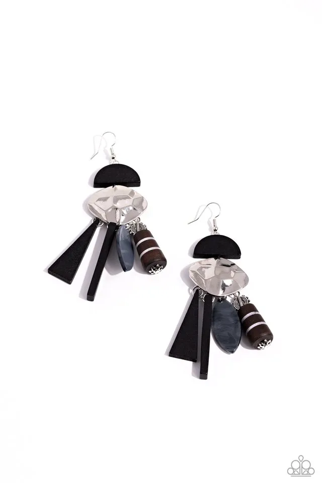 Paparazzi Earring ~ Textured Talisman - Black