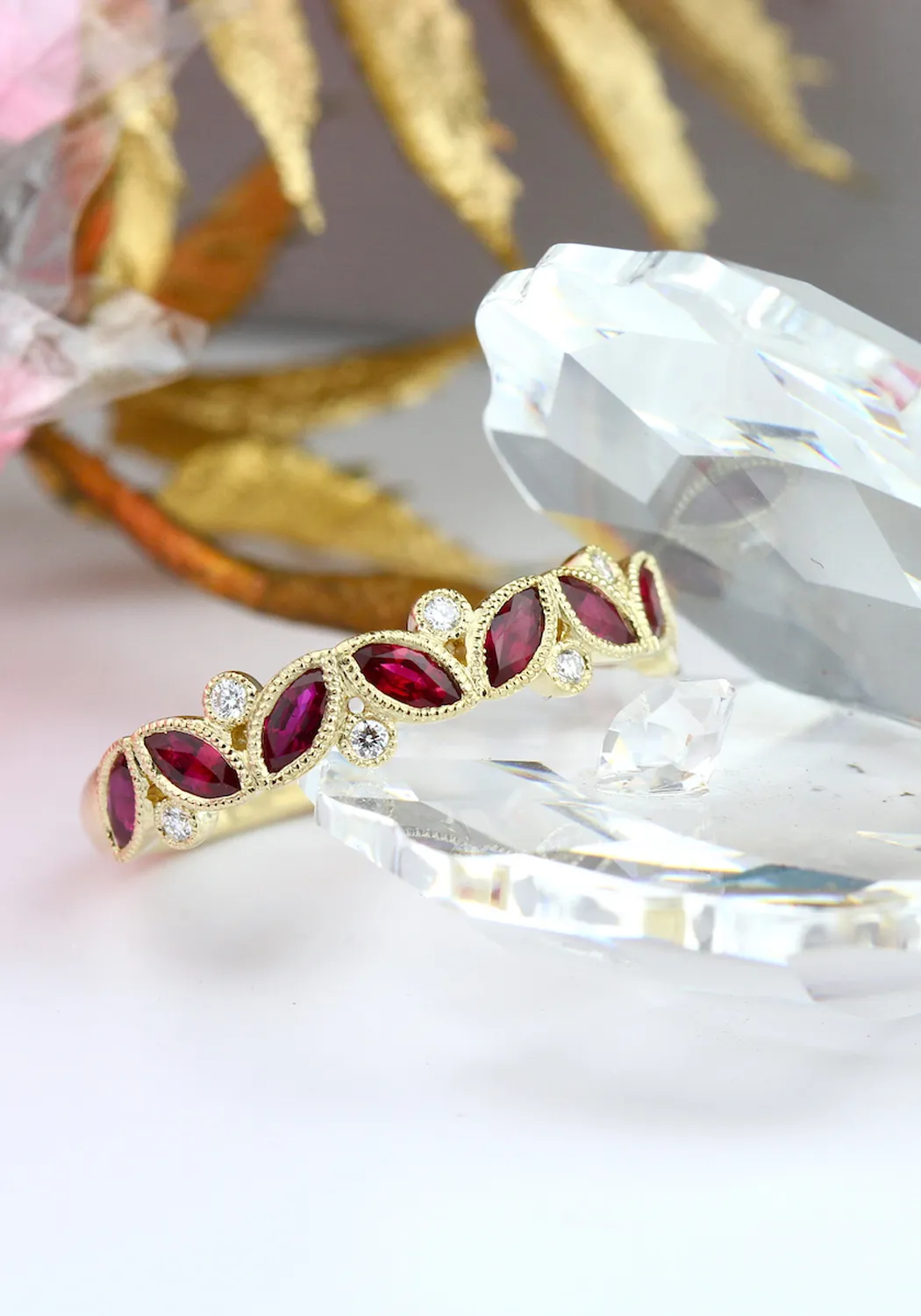 Parade Design 18KYG Diamond & Marquise Ruby Band