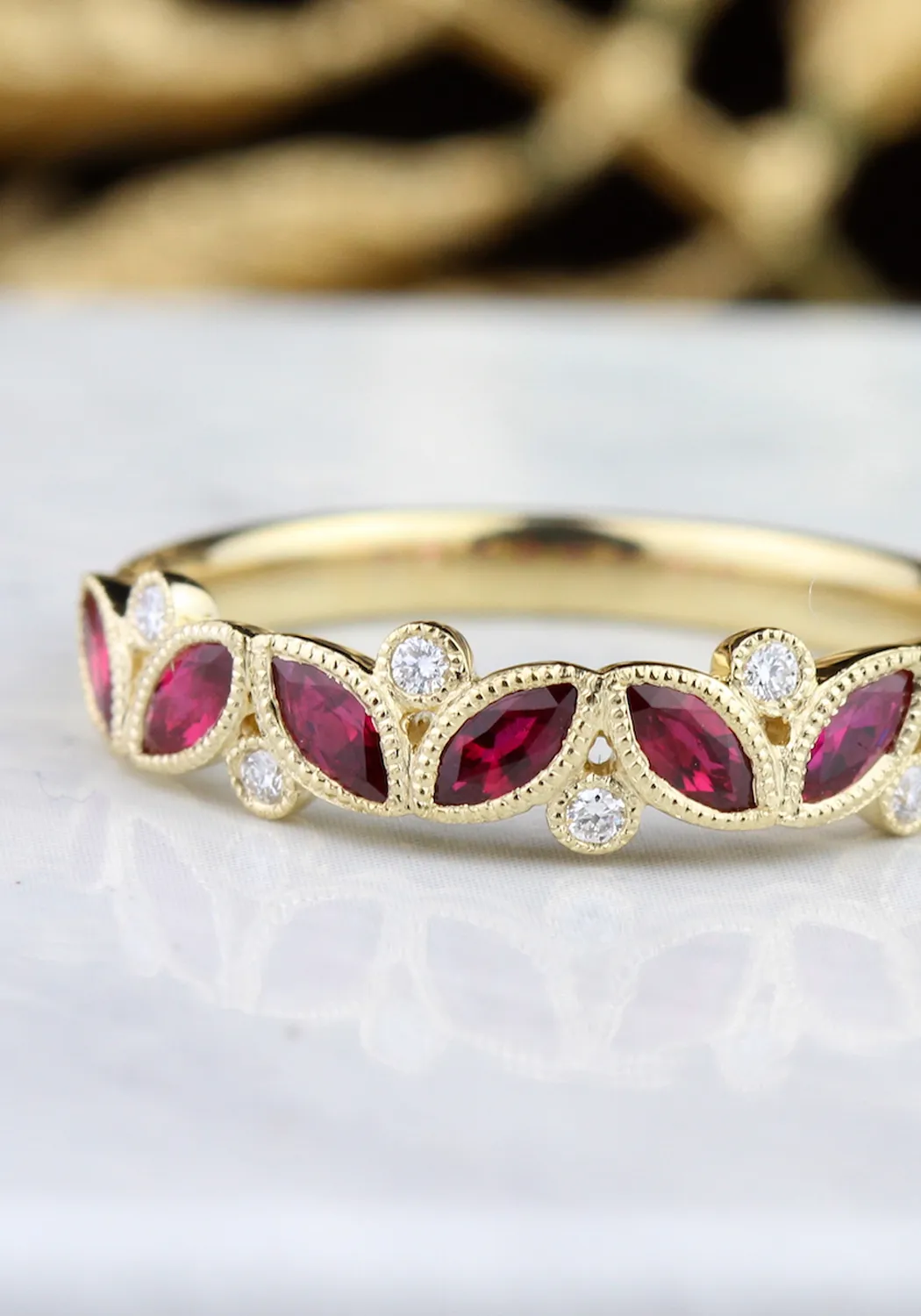 Parade Design 18KYG Diamond & Marquise Ruby Band