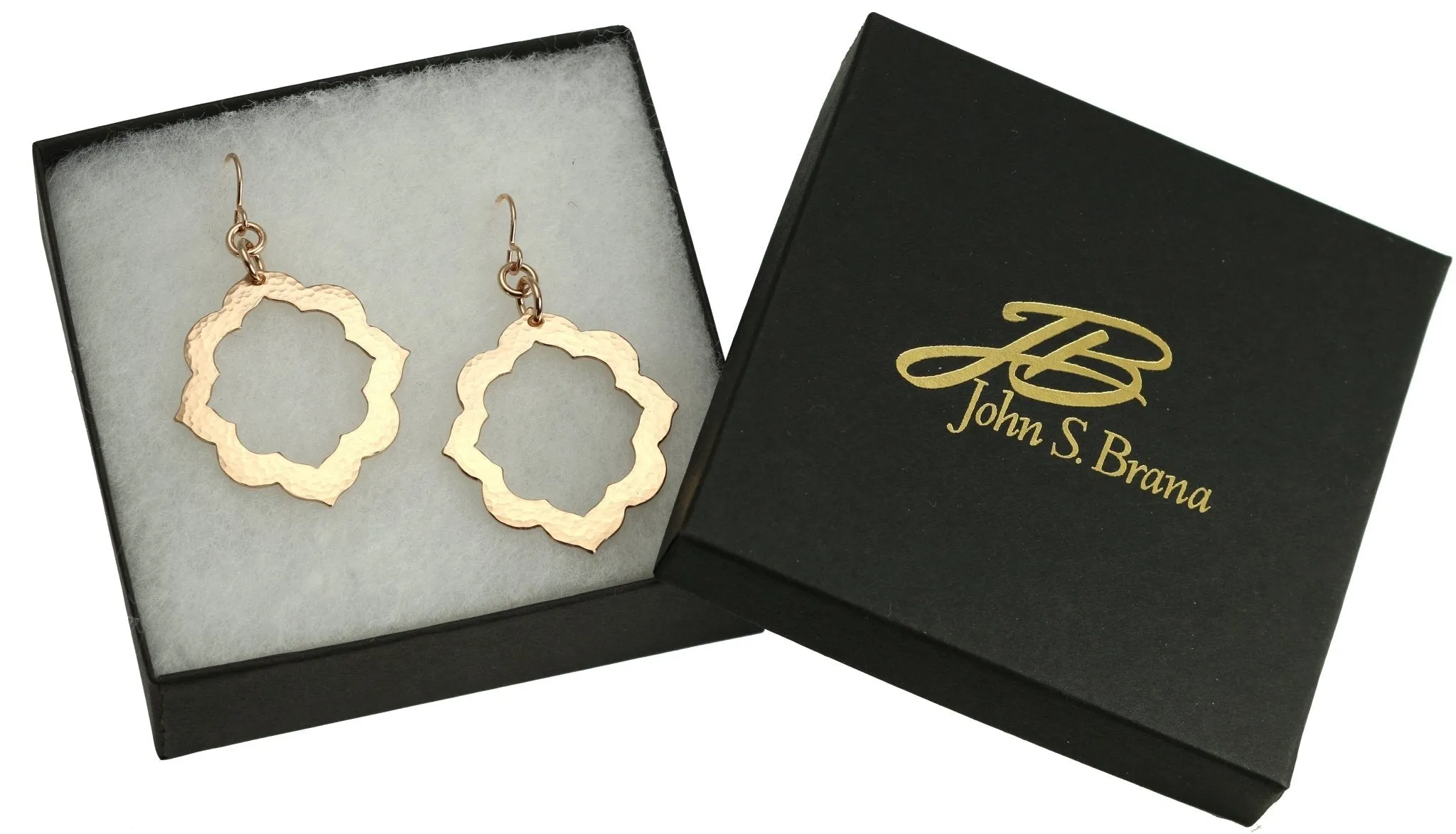 Pierced Hammered Bronze Arabesque Flower Earrings