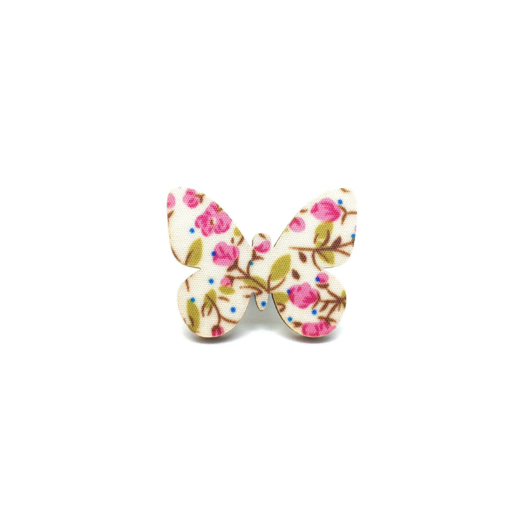 Pink Floral Butterfly Wooden Brooch