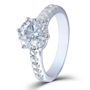 Platinum Plated Silver Moissanite Ring 2ct Center Stone