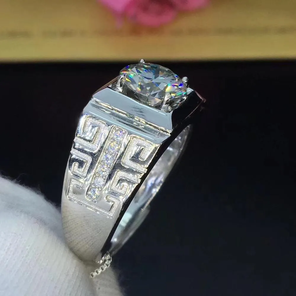 Platinum Plated Silver Wide Band Moissanite Ring 2ct