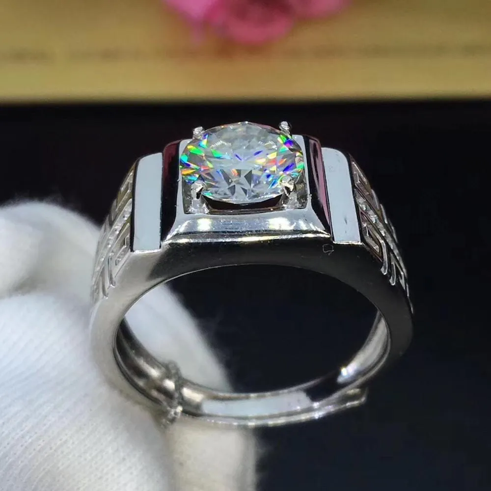 Platinum Plated Silver Wide Band Moissanite Ring 2ct