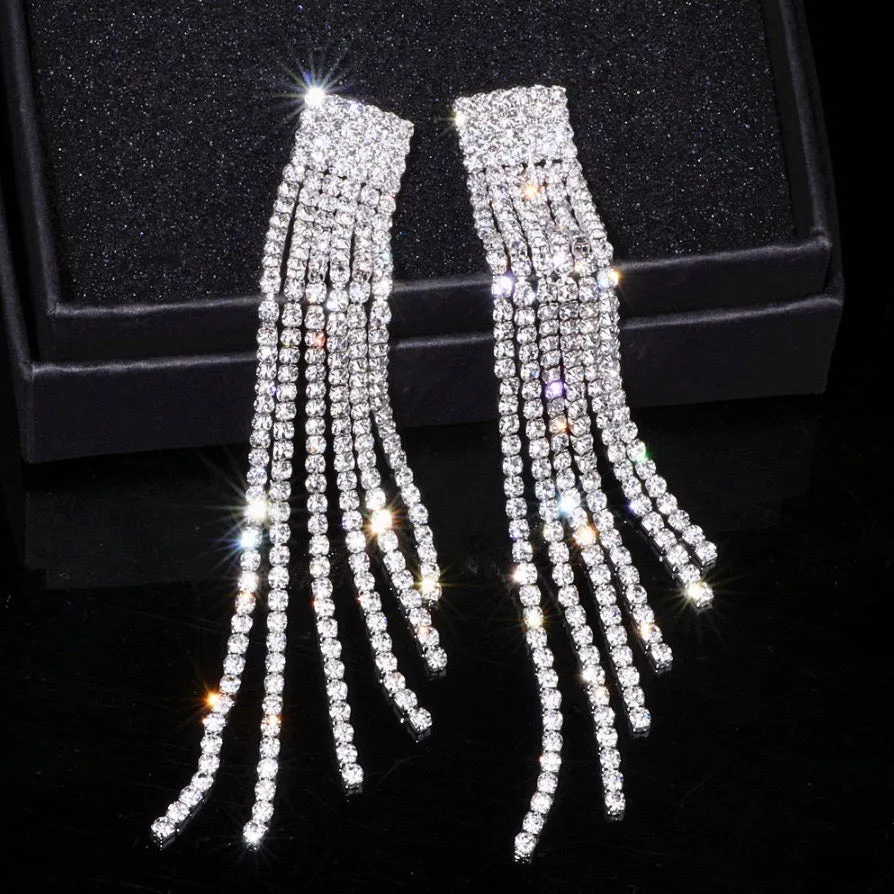 "Celia" - Crystal Bridal Fringe Earrings